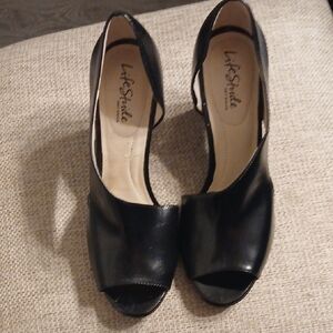 Life Stride Black Women's Peep-Toe Heels 9M 3 Inch Heel